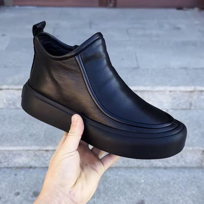 Мужская повседневная кожаная обувь осень и зима деловые туфли на доске черные кожаные короткие ботинки на одном педальном приводе обувь для вождения нескользящая и износостойкая для улицы