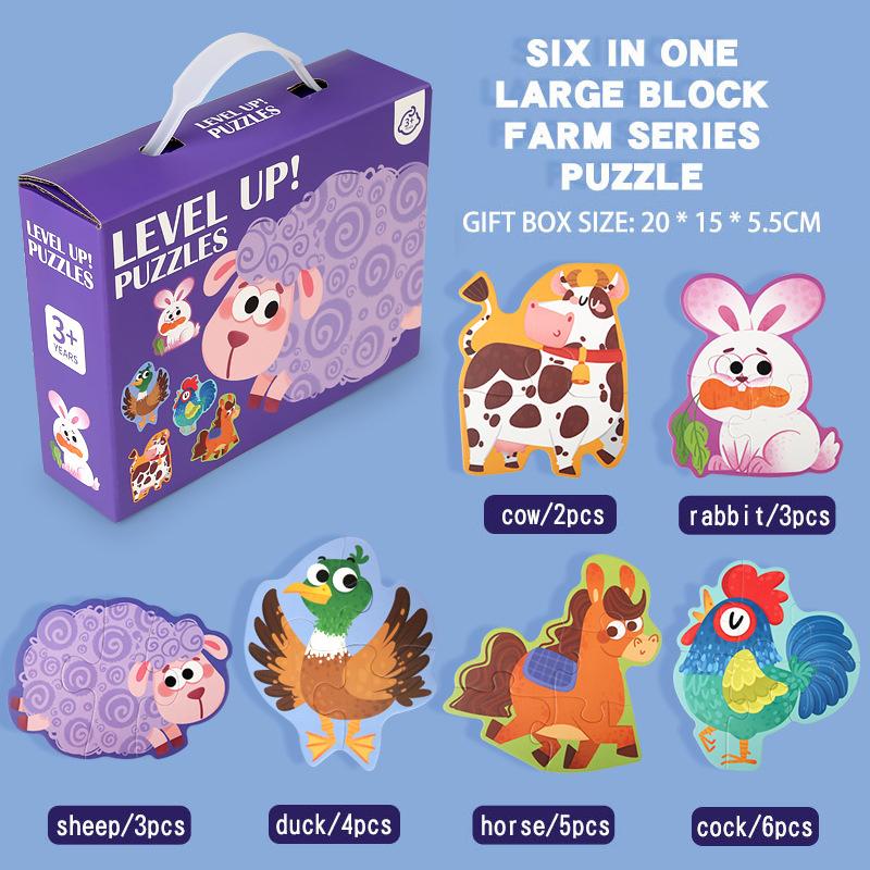 Wooden Jigsaw Puzzles for Toddlers Cartoon Animal Paper Puzzles Montessori Early Learning Education Toys Set Gifts Box for Kids