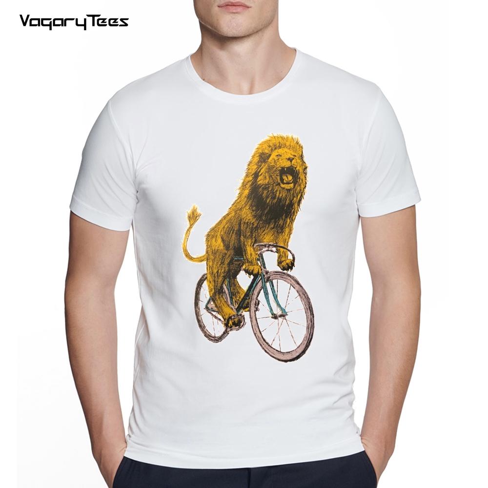 Men's Creative Sea Turtle/Lion Cycling Fixed Gear Bike Print Short Sleeve Tshirt Hipster Streetwear Tops Cool Animals Desgin Tee