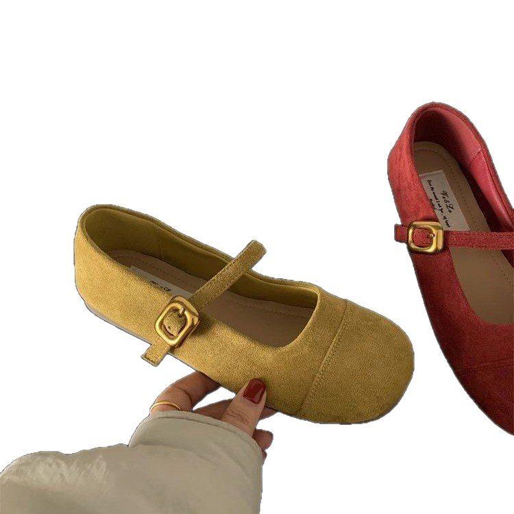 Небольшие мягкие туфли на плоской подошве женские весенне-осенние новые французские ретро нежные замшевые туфли Мэри Джейн плоские шапочки
