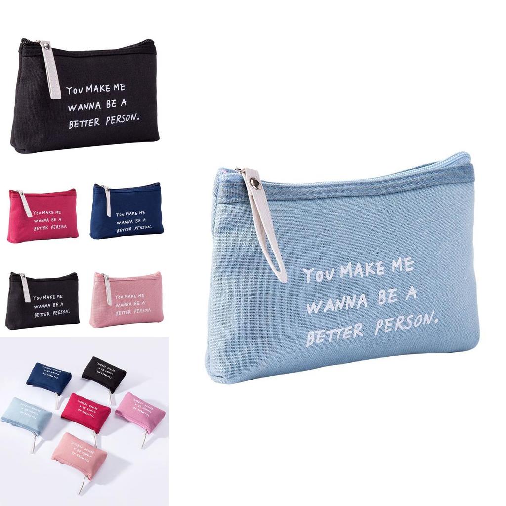 Fashionable Canvas Alphabet Cosmetic Bag Zipper Clutch Modern Minimalist Style Coin Phone Pouch