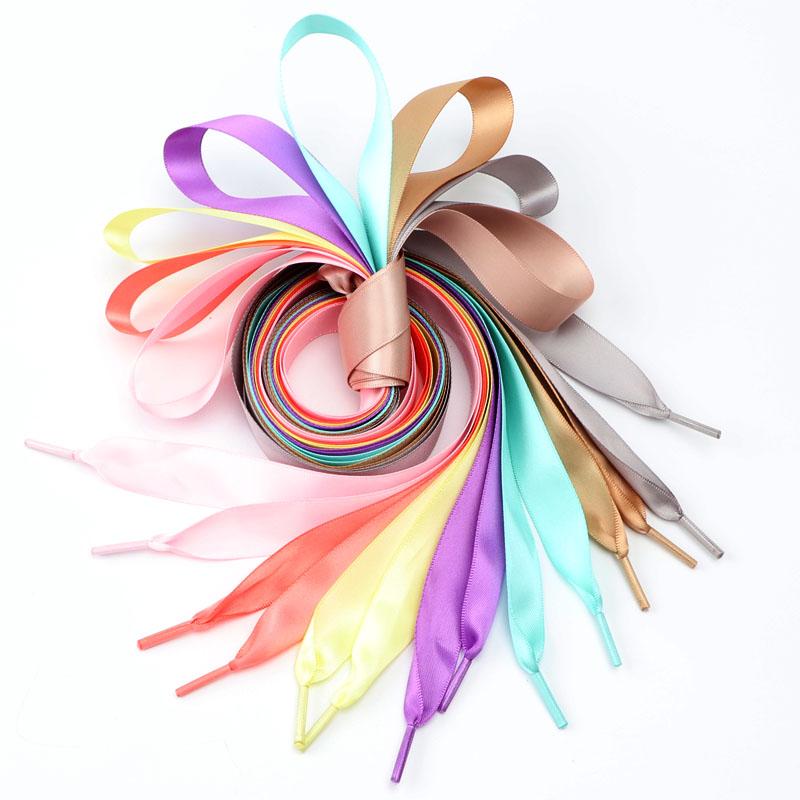 Радужная шелковая лента, красочные шнурки, конфетный градиент, атласные плоские шнурки для обуви, ботинки, женские кроссовки, шнурок шириной 2 см, шнурок