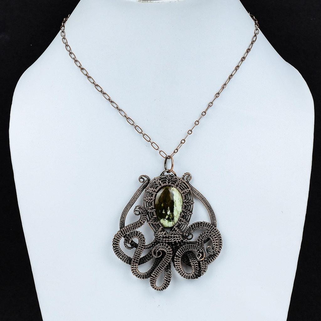 Australian Chrome Chalcedony Pendant Copper Wire Wrapped Pendant Octopus Jewelry Handmade Gemstone Pendant Copper Wire Jewelry Gift For Him