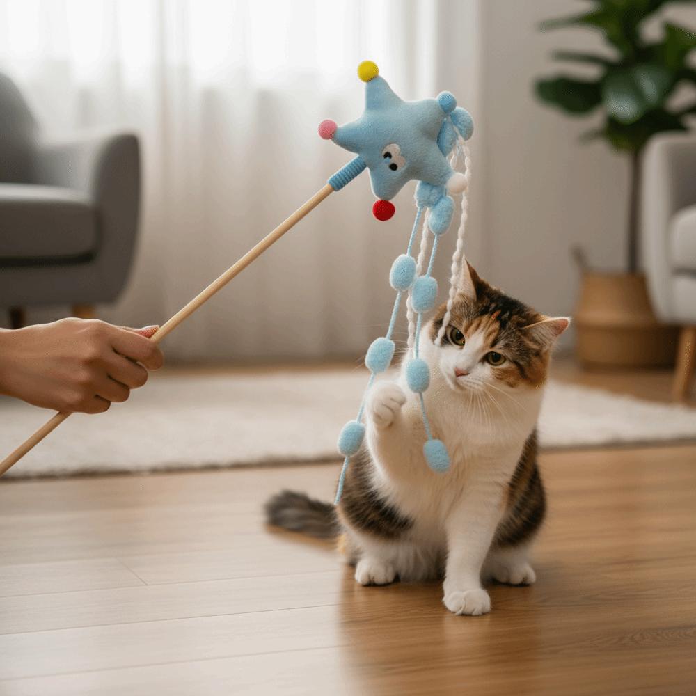 Cartoon Interactive Cat Toy Long Handle Cat Teasing Pole Kitten Teaser Wand Entertaining Toys