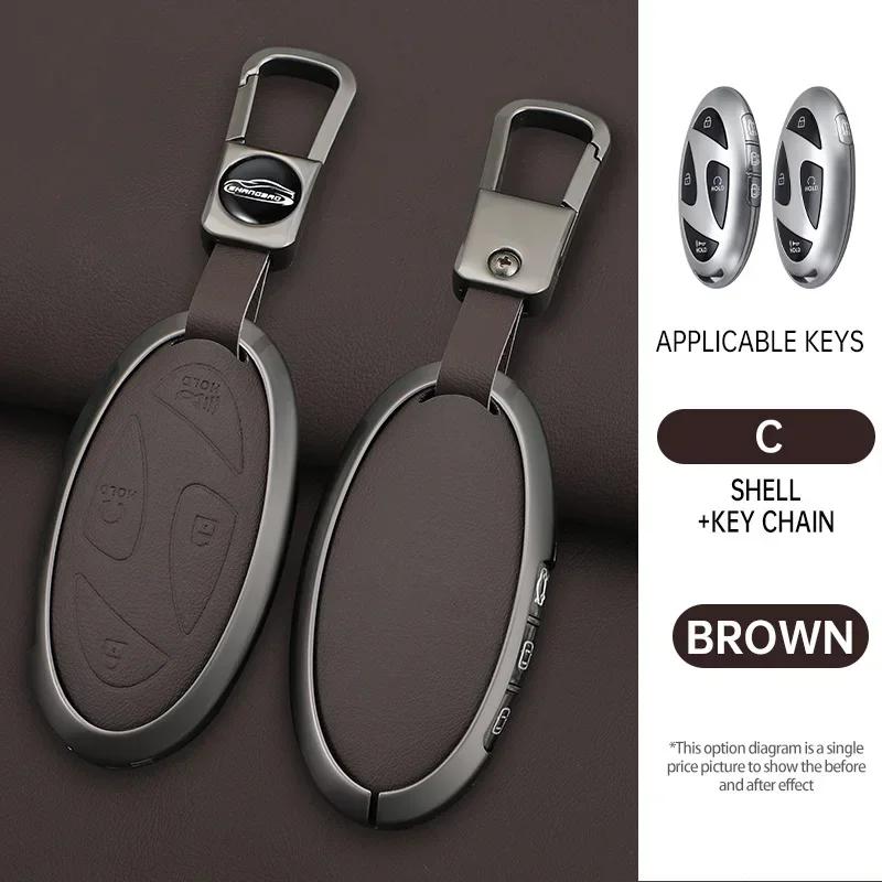 Interior Mouldings Car Zinc Leather Remote Key Case Cover Holder For Hyundai Ionic 6 Grandeur GN7 Kona Ev New Grand Prix 5/7Butt