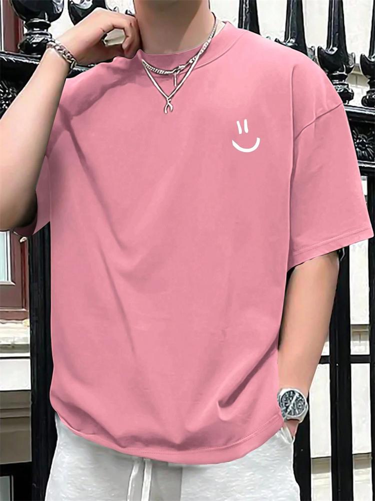 Funny Smily Face Print Tshirt Men Summer Casual Round Neck Short Sleeve Clothes Harajuku Unisex Cotton Tee Streetwear Tops