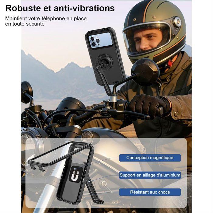Support Téléphone Moto Rétroviseur, Anti-Vibration Réglable Rotatif 360° Etanche - Noir
