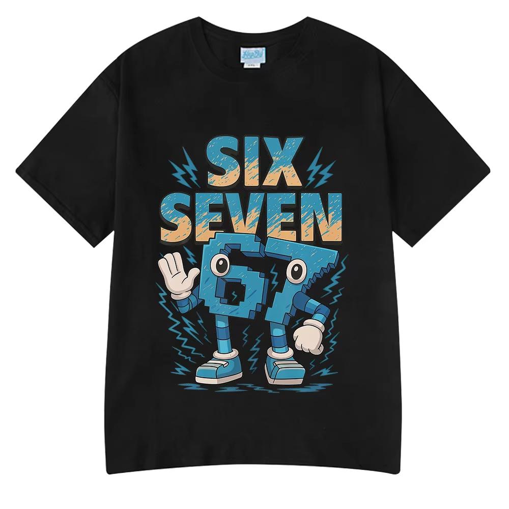 Шесть Семь Забавные Мультяшные Цифры 67 Мем Мозголом Т-shirts Мужская Женская Одежда Мода Летняя Хлопок Повседневная Короткий Рукав Т-ши...