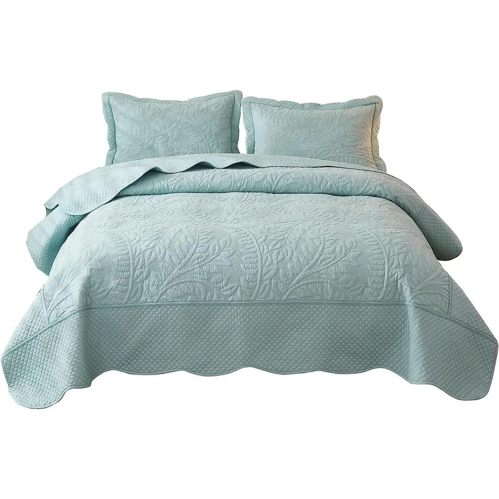 1-Piece 100% Cotton Twin Quilt Set Embroidered Quilted Bedding Bedspread Natural Beige Freight Free Nap Blanket Plaid