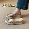 Sheepskin Version~ French Retro Open-toed Platform-soled Wedge-heeled Sandals for Women's Summer Height-increasing Outer Wear Leather Cross-strap