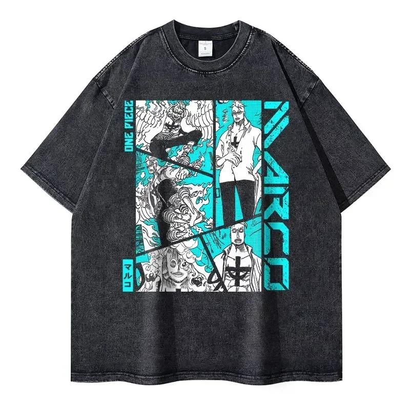 Roronoa Zoro T-shirts Vintage Washed Anime One P-Piece T-shirt Streetwear Oversized L-Luffy Manga Tops Tees 100% Cotton