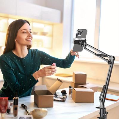 Подставка для мобильного телефона на 360°, зажимы для планшета, вращающийся держатель, ленивый кронштейн для стола, регулируемая высота, трансляция, кухня, спальня