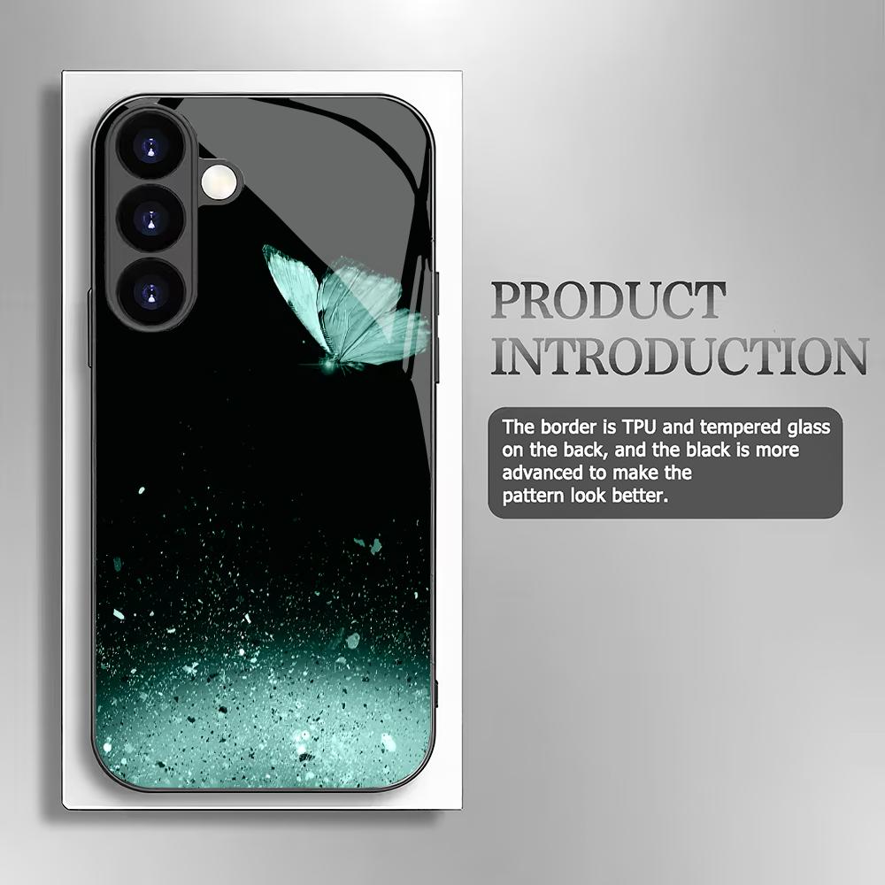 Красивый чехол из закаленного стекла с бабочкой для Samsung Galaxy S26 S25 S24 S22 S21 S20 FE/Ultra/Plus, противоударный