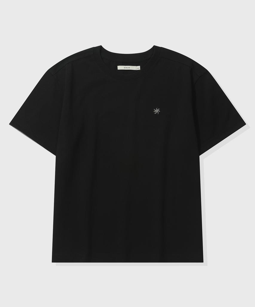 KIIMUIR [Crop] Contrast Roll-Up Crop Short Sleeve T-Shirt_Black