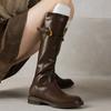 Winter Slim Women Knight High Boots Fashion Belt Buckle Low Heel Shoes Female Vintage Long Booties  De Muje