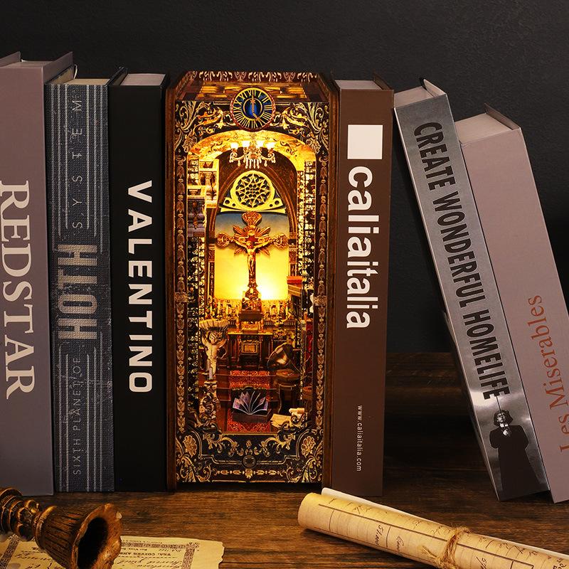 DIY St. Covenant Church 3D Wooden Puzzle Bookend Set-Miniature Architectural Model Kit Creative Gift for Adults & Teens