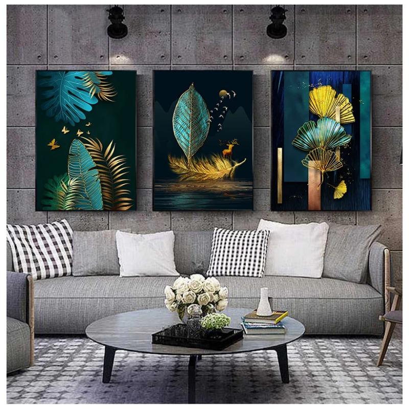 Дешевая картина на холсте в китайском стиле, зеленый и золотой, водонепроницаемые настенные художественные принты, домашний декор, печать на холсте, плакатах