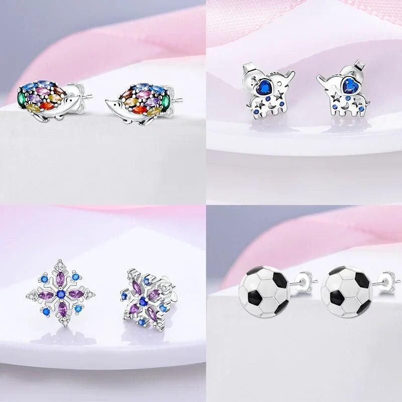 925 Silver Snowflake Butterfly Dragonfly Stud Earrings Avocado Star Moon Cat Paw Small Earrings For Women Jewelry Pendientes