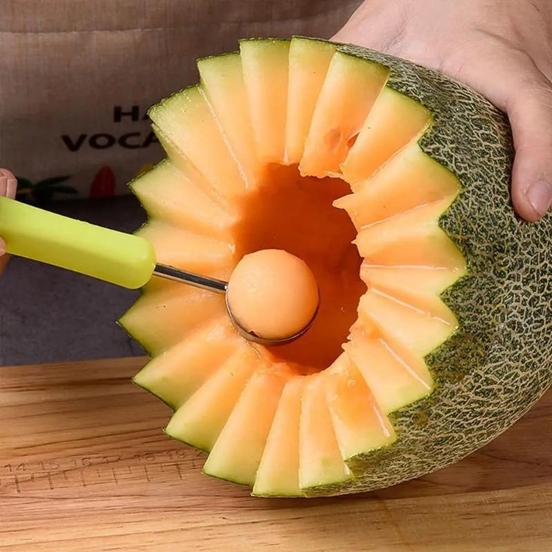3pcs Watermelon Slicer Cutter Scoop Fruit Carving Knife Cutter Fruit Platter Fruit Dig Pulp Separator Kitchen Home Gadgets Tools