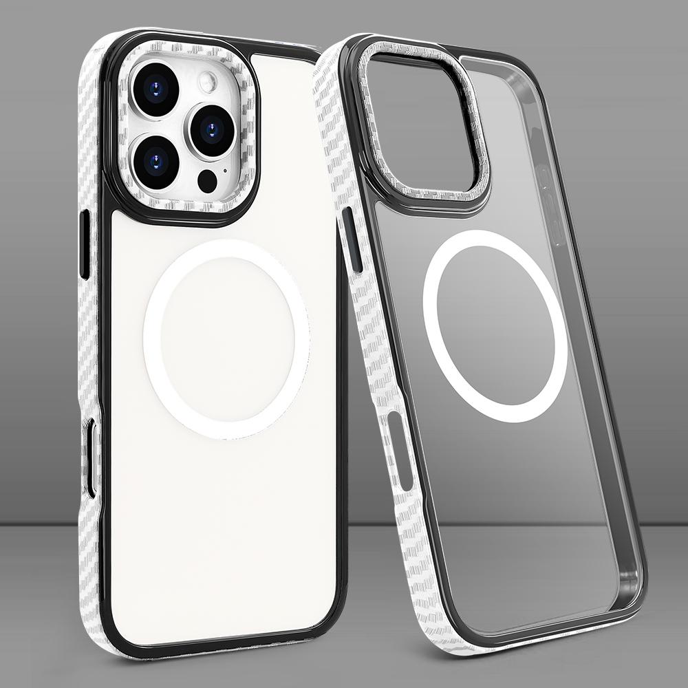 Для iPhone 16 Pro Max Прочный Магнитный Чехол для Телефона Рамка с Узором из Углеродного Волокна Прозрачная Крышка для iPhone 16 Pro, Беспроводная Зарядка