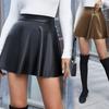Women Autumn Winter High Waist Zipper Pu Slimming A Line Skirt