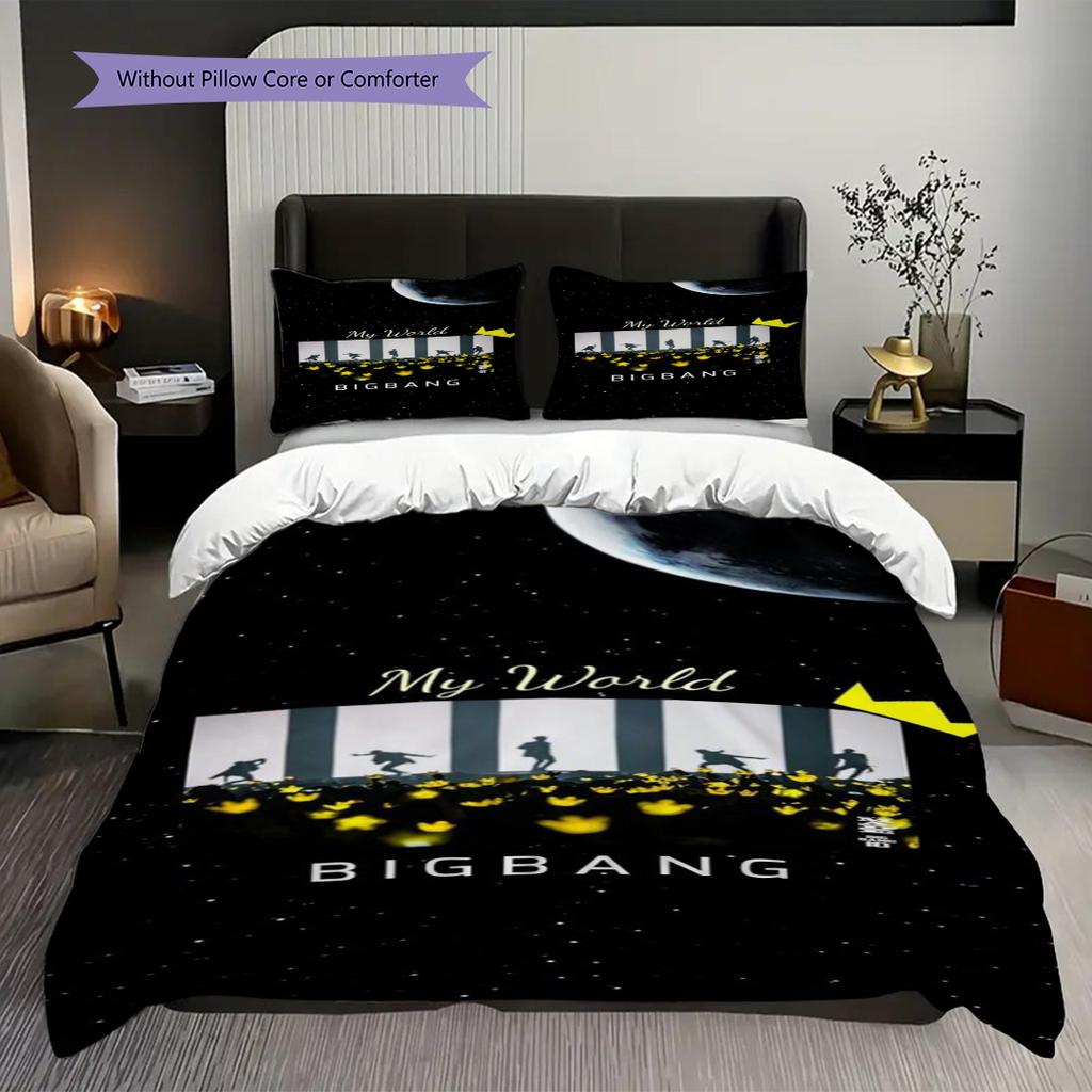 Starry Night Reflections Three-piece set (1 * duvet cover + 2 * pillowcase, without core) 2D Flat Bedding set Duvet cover and pillowcase