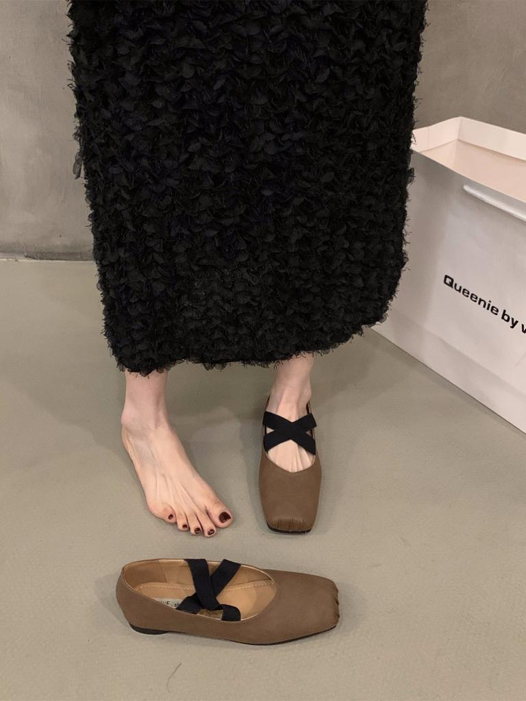 French Flat-soled Ballet Square Head Single Shoes Fairy Shoes 2025 New Spring and Autumn Mary Jane Evening Gentle Shoes