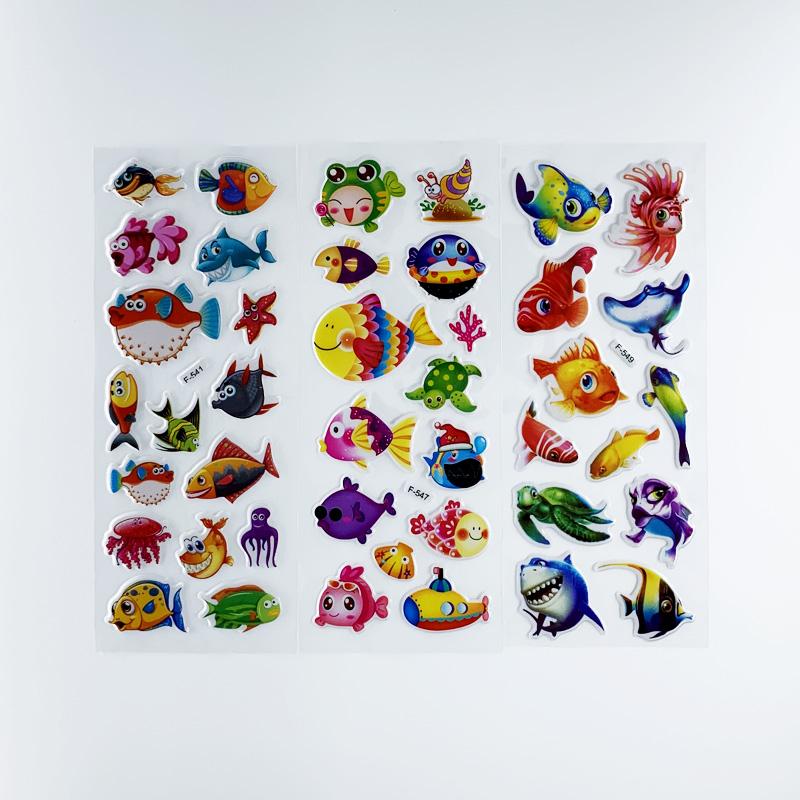 12 Sheetsset Marine Fish Pattern Kids 3D Cartoon Stickers Bubble Pvc Scrapbooking Sticker For Children Boys Girls Cute Gift