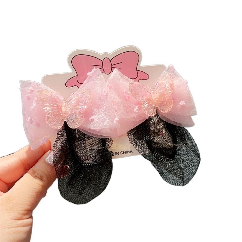 2PCS Mermaid Girls Elastic Hair Net Spring Clip Hair Bun Cover Sweet Ballet Hair Net  Kids