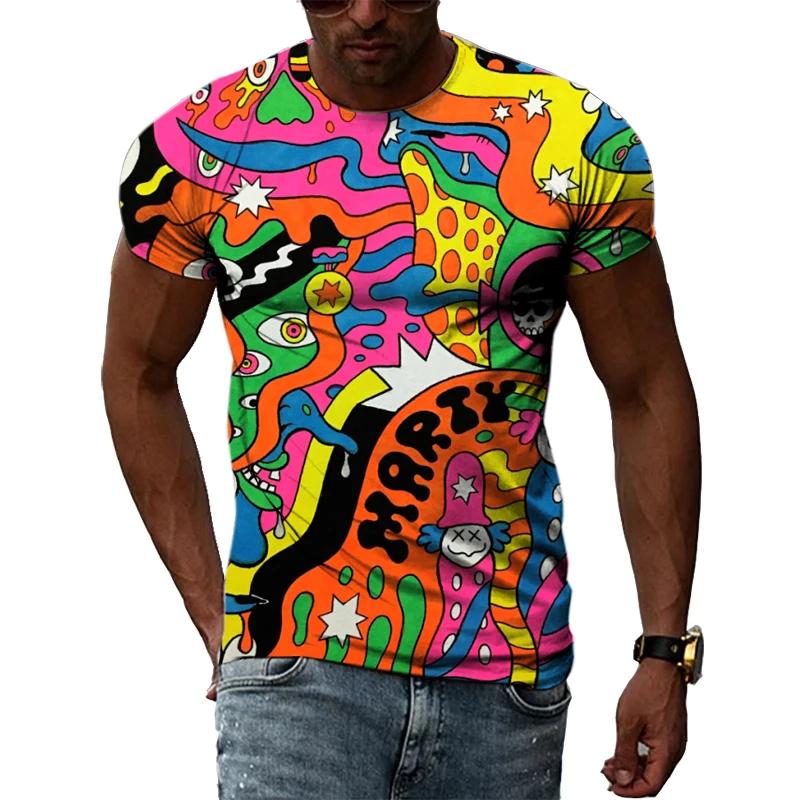 Личность Абстрактные Цветные Мужские Повседневные Модные 3D Печатные Уличные Стиль Летние Футболки Футболки Харадзюку