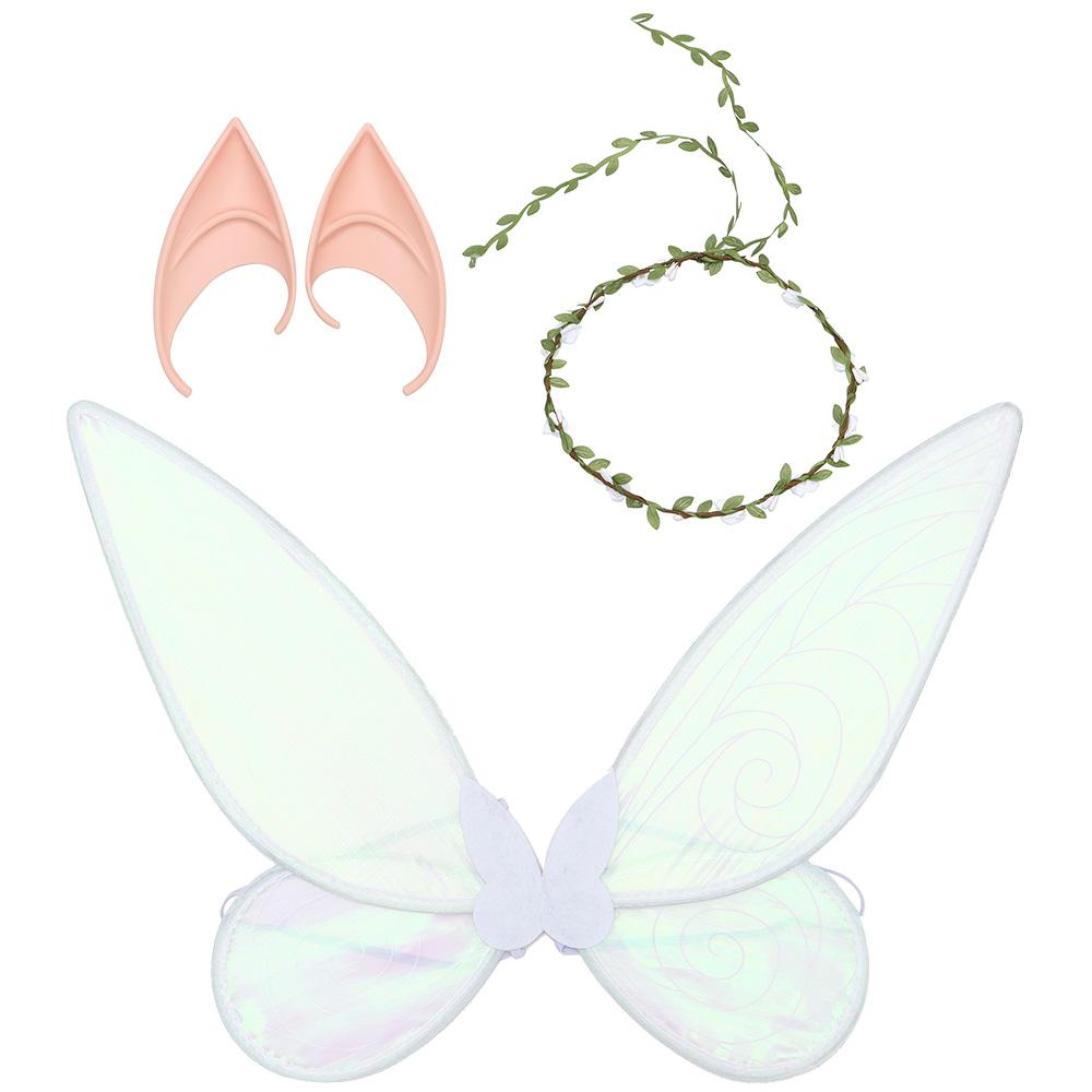 Костюм на Хэллоуин с блестящими крыльями феи, крыльями бабочки с цветочной короной и эльфийскими ушками, подарок на вечеринку