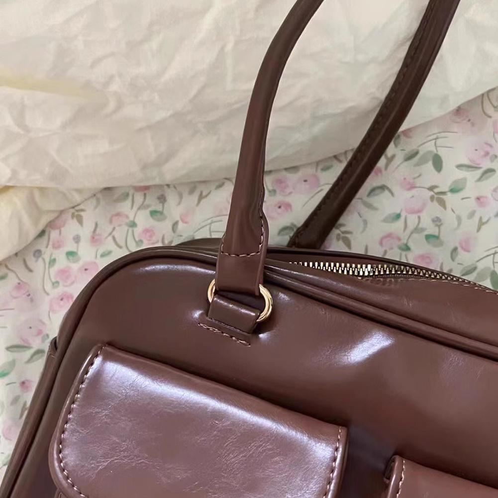 Женская сумка-хобо в стиле ретро из искусственной кожи, модная однотонная дизайнерская сумка для подмышек, повседневная сумка с двумя карманами для рук и подмышек