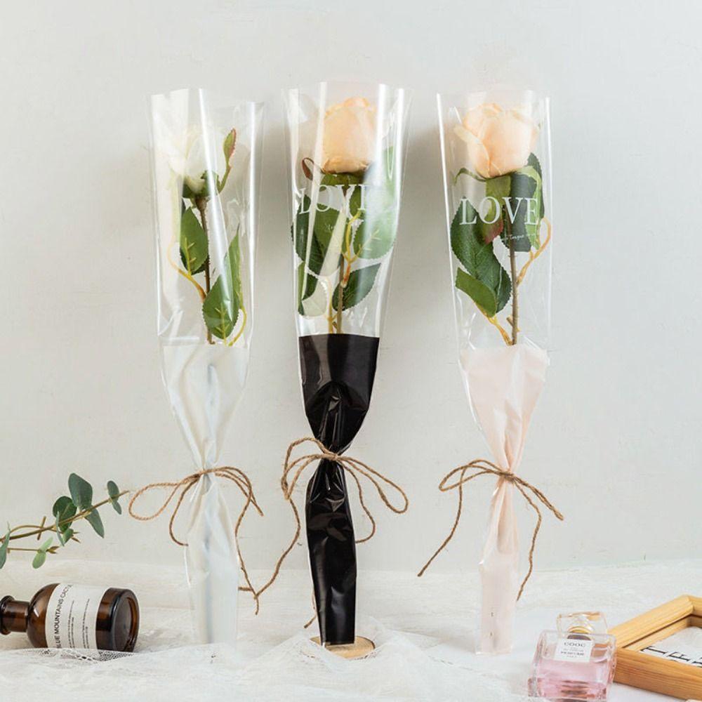 50Pcs Single Flower Flower Wrapping Bag Love Single Rose Sleeves New Bouquet Wrapper Party Supplies
