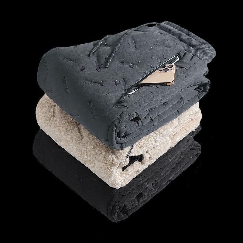 Мужские зимние теплые спортивные штаны из толстой овечьей шерсти, повседневные водонепроницаемые шерстяные брюки большого размера, мужские черные, серые брюки для бега