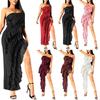 Summer Women's New Fashionable Tube Top Sexy Backless Slit Tassel Temperament Dress
