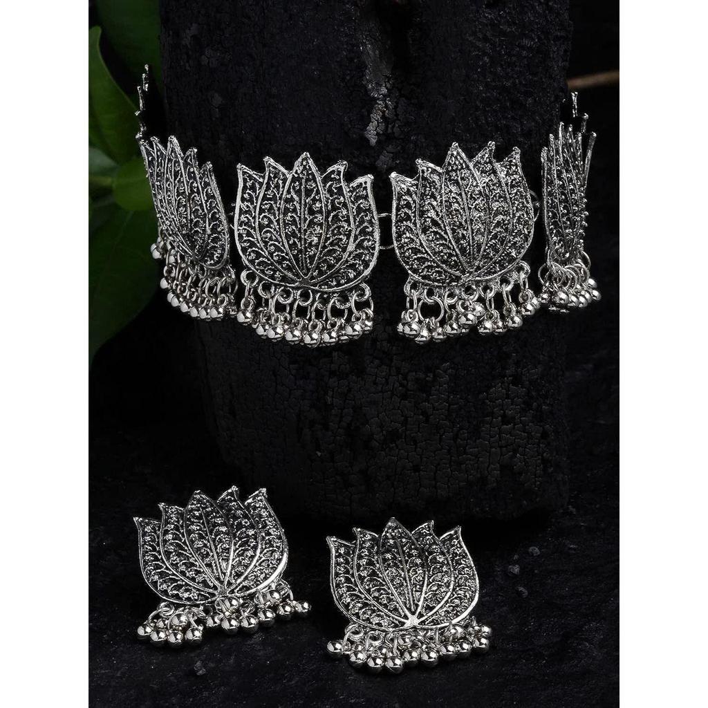 Сияющая мода Diva, новейший стильный необычный окисленный серебряный колье в этническом стиле, ожерелье, комплект украшений для женщин