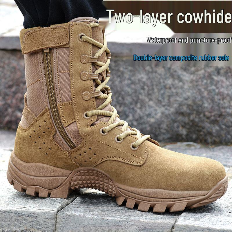 Новые коричневые боевые тренировочные ботинки: Мужские и женские высокие, пылезащитные, дышащие ботинки для альпинизма на молнии из коровьей кожи