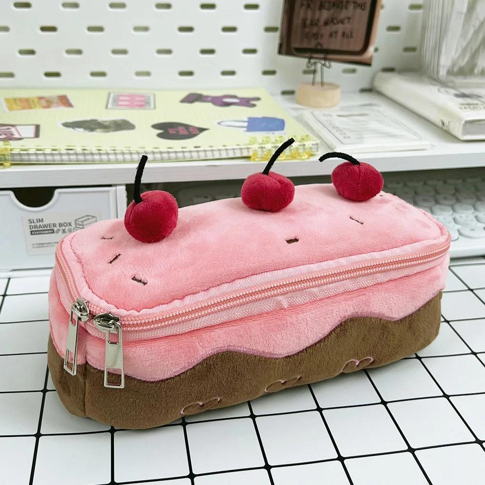 Cute Plush Cake Pen Bag Exquisite Storage Cherry Large Capacity Student Advanced Stationery Bag Korean Stationery Pencil Pouch