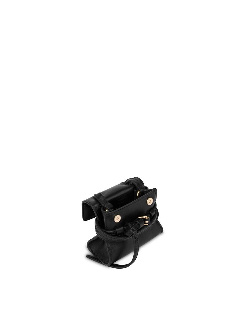 Moschino Tie Me Soft Leather Mini Keyring Bag Black