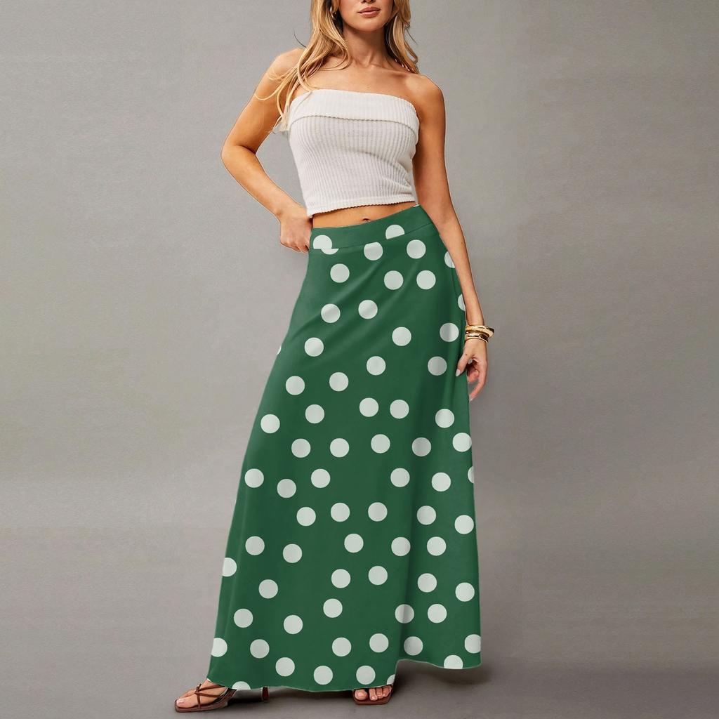 Женская повседневная складная юбка-макси с принтом в горошек, высокой талией и карманом, с драпировкой