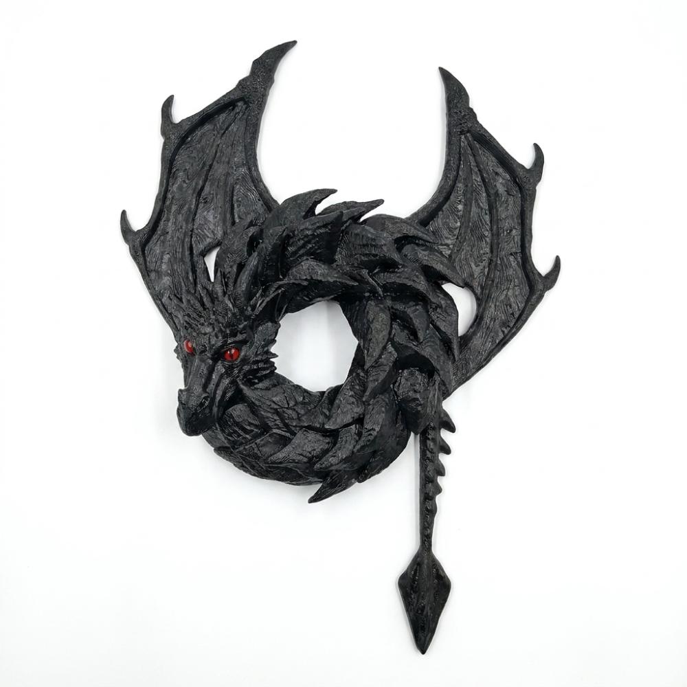 Gothic Fantasy Dragon Wreath Ornament Dark Style Dark Flying Dragon Sculpture  Bedroom