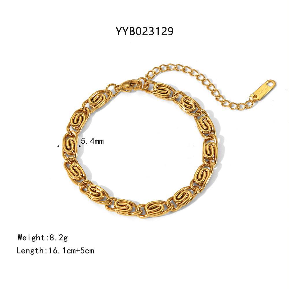 18K Gold-Plated Stainless Steel Necklace: Geometric Thick Chain Bracelet, European & American Style