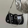Y2K Millennial Star Denim Underarm Bag with Button Decor, Trendy Embroidered Canvas Tote
