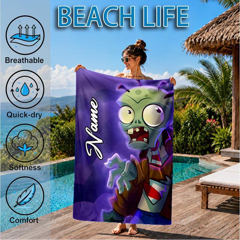 Custom Name Zombies Invasion Galactic Heroes Beach Towel Microfiber Beach Towel, Lightweight and Quick-Dry, for Summer Travel, Swimming Pool Gift