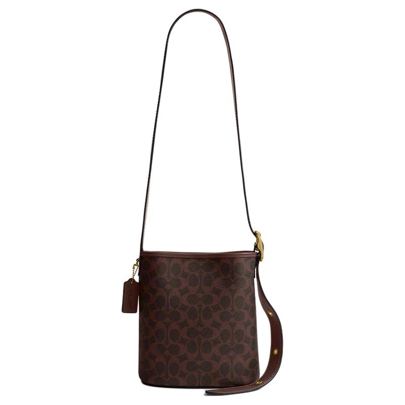 COACH crossbody bag Bleecker 21 Removable Zipper Leash Clip Closure Signature Coated Canvas and Natural Grain Leather Bucket Shoulder Small Women's