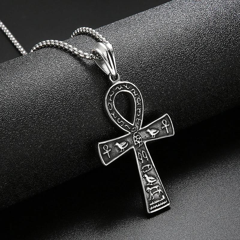Amulet Talisman Vintage Necklaces Ancient Egyptian Ankh Cross Men Women Stainless Steel Eternity Life Charm Pendant Unisex Jewelry