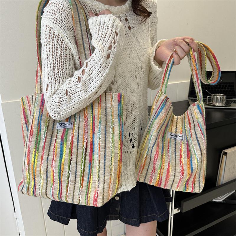 Модная полосатая парусиновая сумка через плечо Шикарная трансграничная сумка-тоут для отпуска