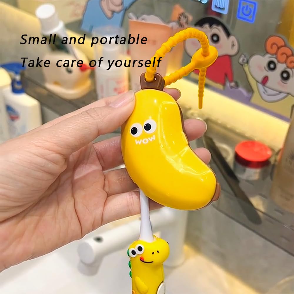 Plastic Toothbrush Head Protective Cover Portable Banana Shape Toothbrush Dust Cap Cover 2In1 Brush Protect Toothbrush Case Cap