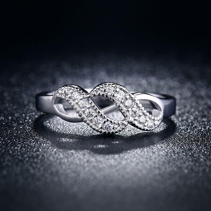 Fashionable Double Spiral Design Ring With Zirconia Inlaid White Gold Plated Women's Jewelry