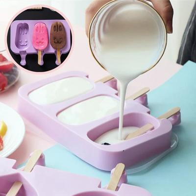 Силиконовая форма для мороженого с крышкой, сиамские формы для мороженого на палочке, самодельная форма для мороженого на палочке, мультяшное милое изображение, кухонные принадлежности ручной работы